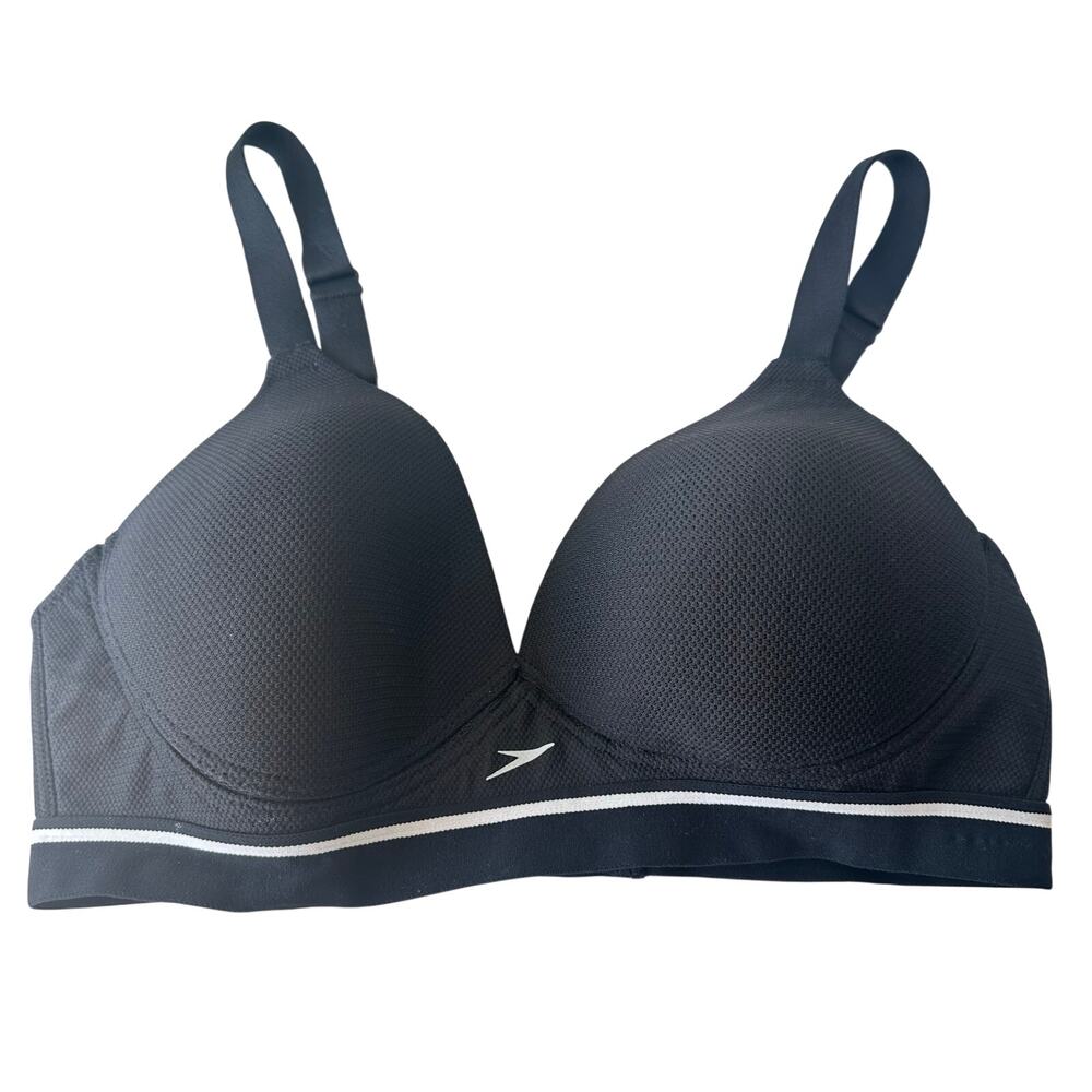 Speedo (34D) Black High Support Sports Bra Hook and Eye High Impact Athletic